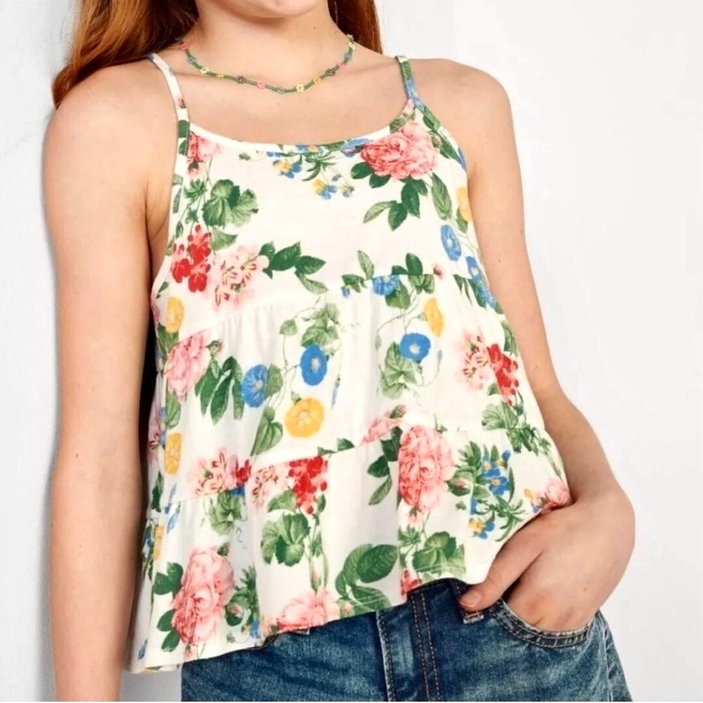 NWT Floral Tiered Swing Peplum Cami Top “Mirage” Girl’s Size M(8)